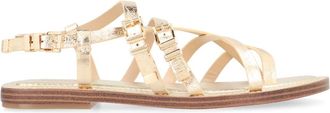 Michael Kors Darrington Crackled Metallic Leather Sandal - Dames - Sandalen - Geel - 38 EU - Leer - Schoenen
