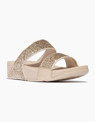 FitFlop Womens Fitflop Lulu 2 Bar Glitter Polyurethane Womens Platino/Silver Sandals - Gold - Size: 8