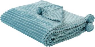 Beliani Beliani - Manta Verde Poli&eacute;ster 150 X 200 Cm Estructura Acanalada Pompones Dormitorio Kaweri