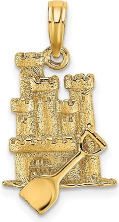 Diamond2Deal 14k Yellow Gold 3-D Sand Castle with Shovel Charm Pendant