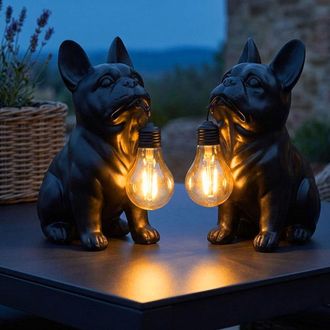 Globo Lighting 2 Lampade Solari A Led, Lampada Solare Da Esterno, Nero Opaco, Cane Bulldog, H 23,5 Cm