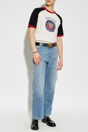 Versace T-shirt With Print, Mens, Cream