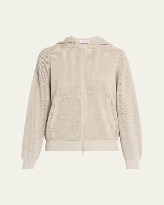 Brunello Cucinelli Sparkling Cotton Net Zip Hoodie