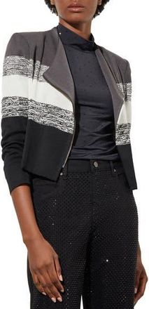 Ming Wang Textured Stripe Jacquard Knit Jacket in Black/granite/ivory at Nordstrom Rack, Size X-Large
