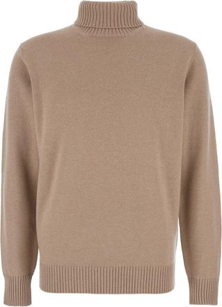 Kangra Cashmere Beige Turtleneck Sweater With Ribbed Trims In Wool Man
