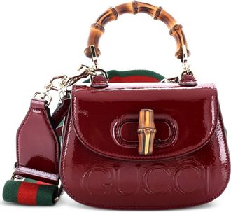 Gucci Bamboo 1947 Logo Top Handle Bag Embossed Patent Mini satchel - Rood