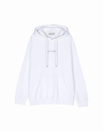 Lanvin Mens Lanvin Paris Loose Fit Logo Hoodie in White - Size: 40