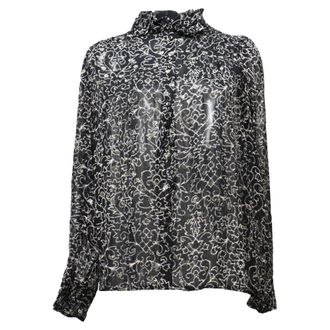 BA&SH Ba & sh Amelia Printed Long Sleeve Shirt in Black Viscose