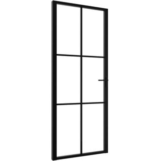 vidaXL Vidaxl - Puerta Interior Vidrio Esg Y Aluminio Negro 83x201,5 Cm
