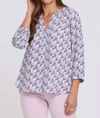 NYDJ Womens Pintuck Blouse In Aurora Abstract