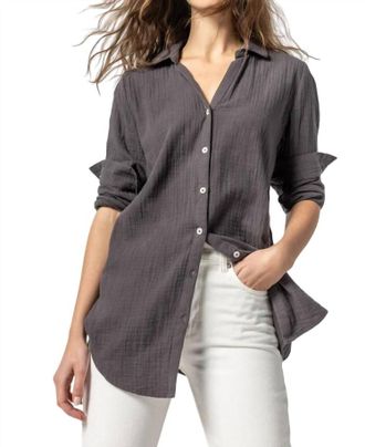 Lilla P Long Sleeve Button Down Tunic Top In Stingray