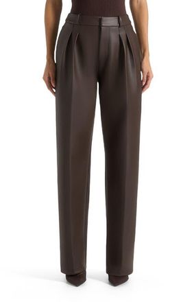 Mani&egrave;re De Voir Julie Leather Twin Pleat Trousers in Brown at Nordstrom, Size 12