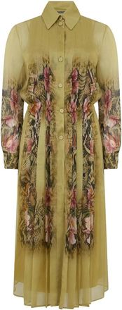 Alberta Ferretti Lange jurk met bloemen- en dierenprint en knopen - Dames - Shirt Kleedjes - Veelkleurig - XS - Kleedjes