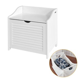 SoBuy Cesto Portabiancheria Con Sacco Per Biancheria, Panca Contenitore, Bianco, Fsr40-w,it - Sobuy