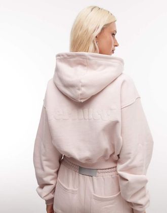 Cernucci Felpa con cappuccio corta 100% cotone rosa chiaro con zip e logo in coordinato