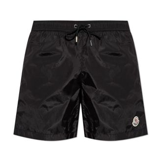 Moncler Beachwear, male, Black, Size: 2XL Logo-patch Swim Shorts