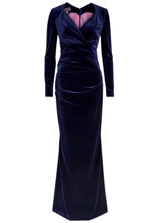 Talbot Runhof Gathered Velvet Gown - Navy - 42 (UK16 /xl)