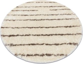 RugsX Rugsx - Alfombra Fluffy 2371 Circulo Shaggy Rayas - Crema / Beige Beige Circulo 160 Cm