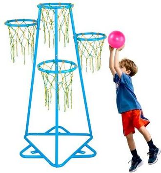 OEM Canasta De Baloncesto Para Ni&ntilde;os, Canasta De Baloncesto De Altura Ajustable Con 4 Aros Y 3 Pelotas, Juego De Juguetes De Baloncesto Para Interiores Y 