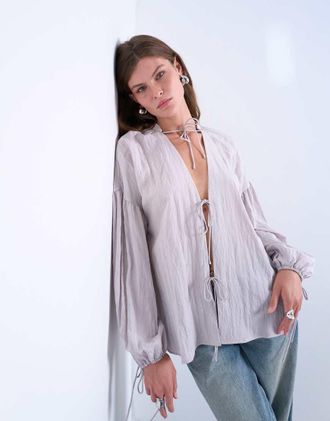 Topshop Top color fungo con fiocco frontale-Grigio