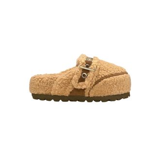 INUIKII Mule Cozy Loafer Curly - Dames - Schoenen - Bruin - Maat: 39 EU Wol