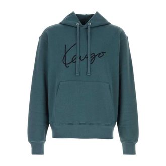 Kenzo Signature Embroidered Hoodie - male - Kenzo - Hoodies - Green - L - Sweatshirts & Hoodies