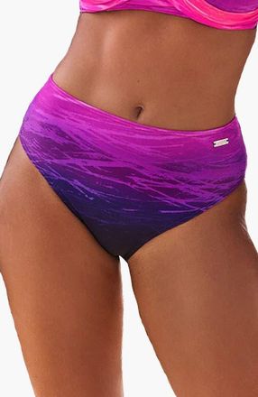 Lascana Womens Printed Mid Rise Bikini Bottom in Black & Pink at Nordstrom, Size 14