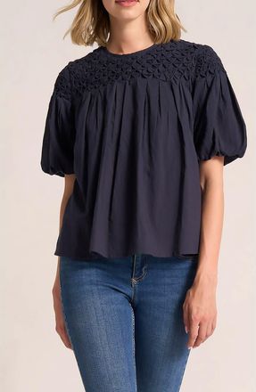 Matty M Talluluh Honeycomb Puff Sleeve Top in Navy at Nordstrom, Size X-Large