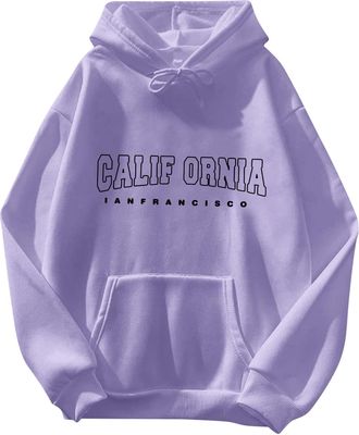 Generic Trendy Womens Clothes 2024 Teenage Girl Clothes Pullover for Women Casual Hoodies Drawstring Hooded Pocket Round Neck Long Sleeve Sweatshirts Trendy W