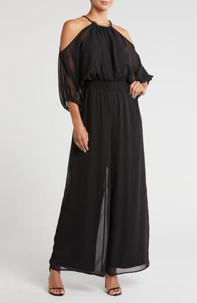 Halogen Chiffon Halter Jumpsuit in Rich Black 060 at Nordstrom Rack, Size Xx-Small