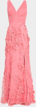 Aidan Mattox Embroidered Floral Applique Gown