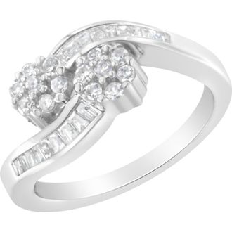 House of Brilliance 14K White Gold Round and Baguette Diamond Bypass Ring at Nordstrom, Size 6