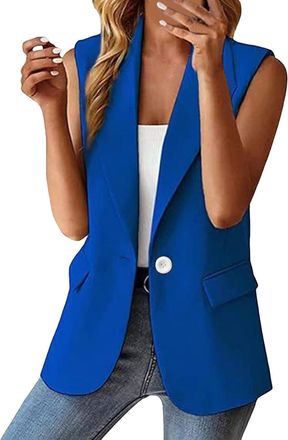 Generic Womens Quilted Gilet Women Vest Sleeveless Ladies Fringe Waistcoat Retro Ethnic Style Fuzzy Vintage Floral Plain Coat Plus Size Outwear Tops Blue