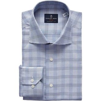 Emanuel Berg Modern Fit Check Cotton Dress Shirt in Navy at Nordstrom, Size 40