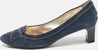 Tod's Tods Navy Blue Suede Block Heel Pumps