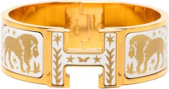 Herm&egrave;s White Wide Enamel Clic Clac H Sous le Charme d Orphee Bracelet GM