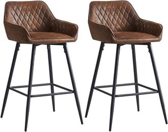 Ainpecca Ainpecca - 2X Brown Breakfast Bar Stools Suede Padded Seat Kitchen Pub Bar Chairs Home uk