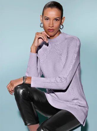 Cr&eacute;ation L Rollkragenpullover CREATION L Longpullover, Damen, Gr. 36, lila (flieder), 50% Viskose, 28% Polyester, 22% Polyamid, unifarben, Pullover Rollkragenpul