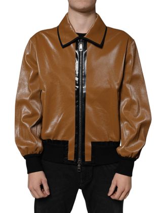Dolce & Gabbana Brown Leather Full Zip Men Bomber Jacket Clothing