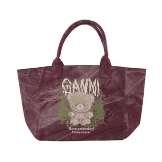 Ganni Tassen, Dames, Veelkleurig, ONE Size, Katoen, Middelgrote Tote Bag met Forest Teddy