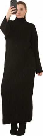Generic Ladies Knitted Maxi Dress Long Sleeve High Funnel Neck Pullover Jumper - Womens Winter Warm Ribbed Long Dress, Soft Stretchy One Size Fit (UK 8-16) (U