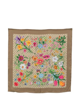 Gucci Beige Flora Printed Scarf