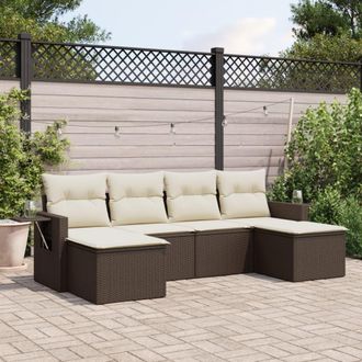 vidaXL Vidaxl - Set Sof&aacute;s De Jard&iacute;n 6 Piezas Y Cojines Rat&aacute;n Sint&eacute;tico Marr&oacute;n