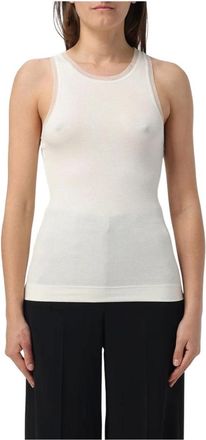 Remain Sleeveless Tops, female, White, Size: M Ribbed Knit Tank Top Sheer Neckline