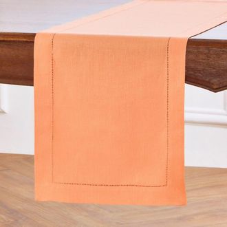 Solino Home Linen Table Runner for Dining Table, Holiday and Everyday Table Decor - Classic Hemstitch in Coral at Nordstrom, Size Xx-Small