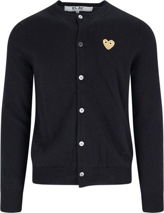 Comme Des Gar&ccedil;ons Round Neck Contrast Logo Black Wool Cardigan