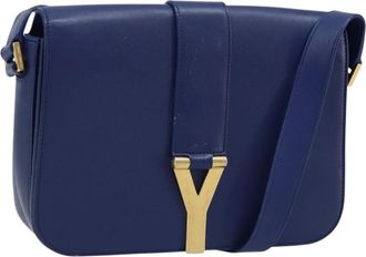 Saint Laurent Chyc Flap Leather Blue Leather Handbag (Pre-Owned)
