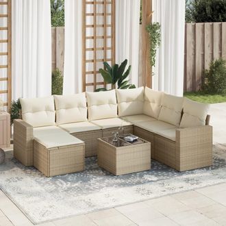 vidaXL Vidaxl - Juego De Sof&aacute;s De Jard&iacute;n Con Cojines Beige 8 Pzas Rat&aacute;n Pe