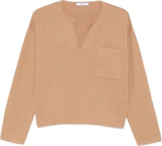 Max Mara Kameelbruine Sweater Spreid Kraag - Dames - V-hals truien - Bruin - S - Truien & Vesten