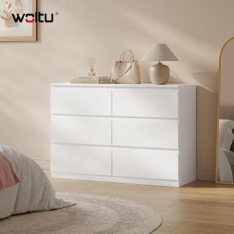 Woltu Woltu C&oacute;moda De 6 Cajones De 100 Cm En Madera Blanco